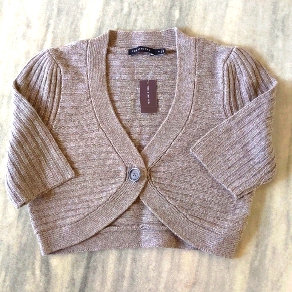 NWT. The Limited Woman's Wool/Camel hair short sleeve shrug with knit stripes. - Picture 3 of 4